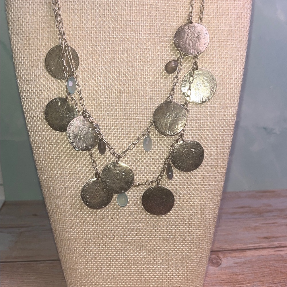 Stella & Dot Silver Replica Coin Necklace Chalcedony Labradorite Briollette
